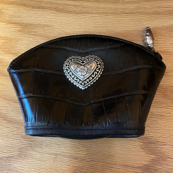 Brighton Handbags - Brighton Black Patent Leather Small Cosmetic Case/ Pouch with Silver  Heart